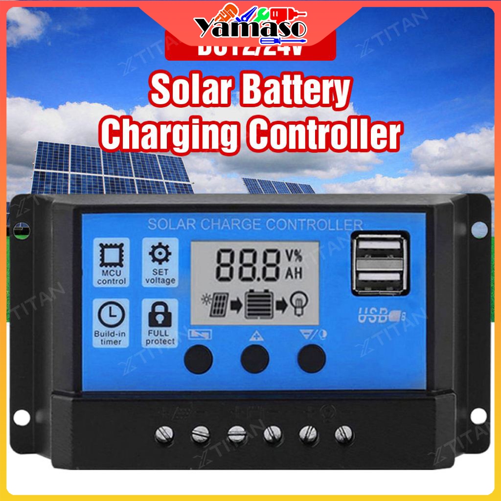 10A 20A 30A PWM Solar Charge Controller 12V/24V Battery Regulator Solar ...