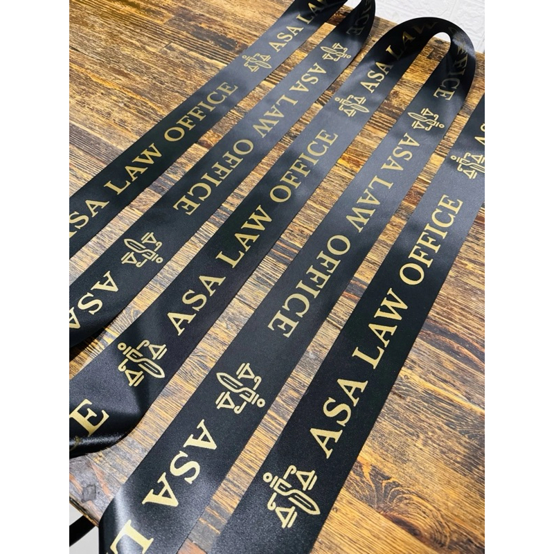 Ceremonial ribbon with print ribbon cutting inauguration store opening ...
