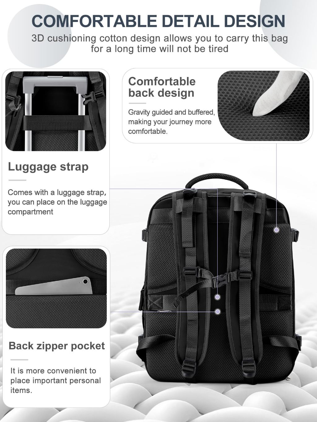 FuninCrea Waterproof Travel Backpack For Laptop - Large Capacity Nylon Bag For Men & Women - View #5
