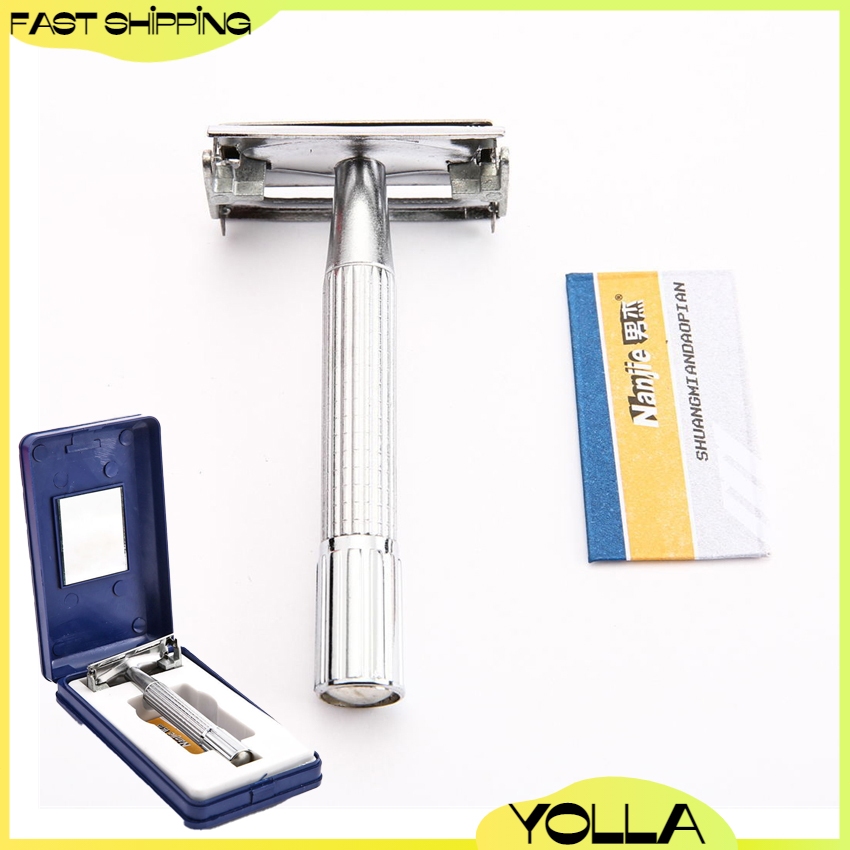 Classic Stainless Steel Shaver Removable Double-Edged Razor With Brush ...