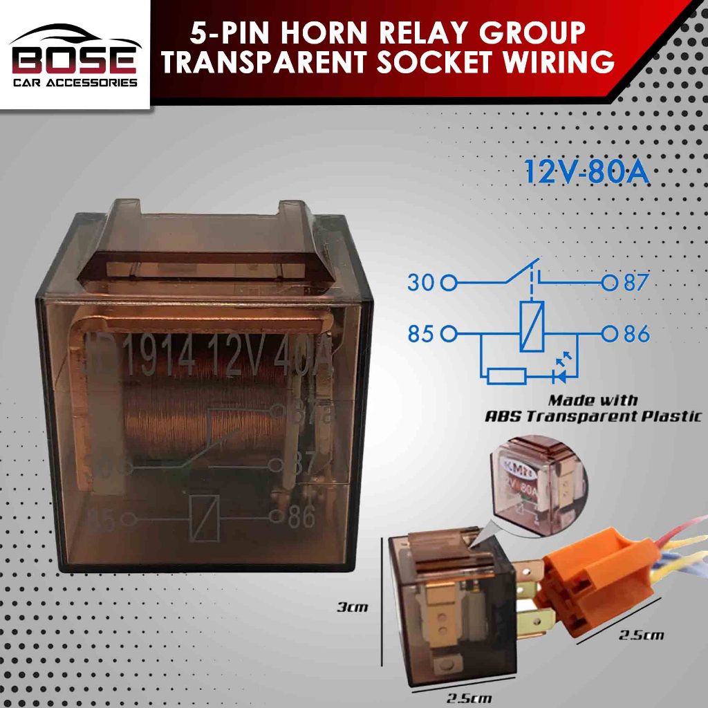 5-Pin Horn Relay Group Transparent Socket Wiring | Shopee Philippines