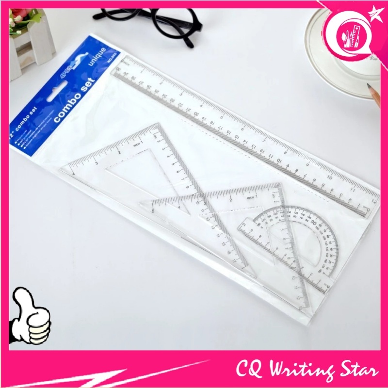 CQ 4 in 1 Plastic Transparent Ruler Set 30CM School Stationery Supplies ...