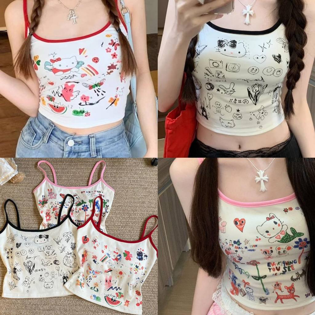 Frufru Cartoon Knit Doll Vest Top | Kawaii Sleeveless Cotton Camisole