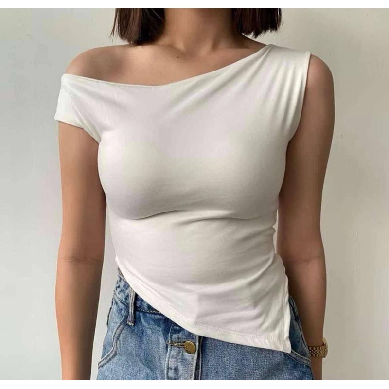 Hisui Asymmetrical Double Lining Croptop Off Shoulder | Shopee Philippines