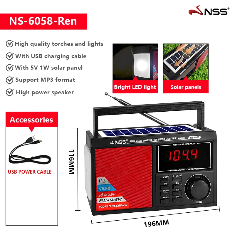 NSS Solar Radio With Solar Panel LED Light Portable Bluetooth Radio AM ...