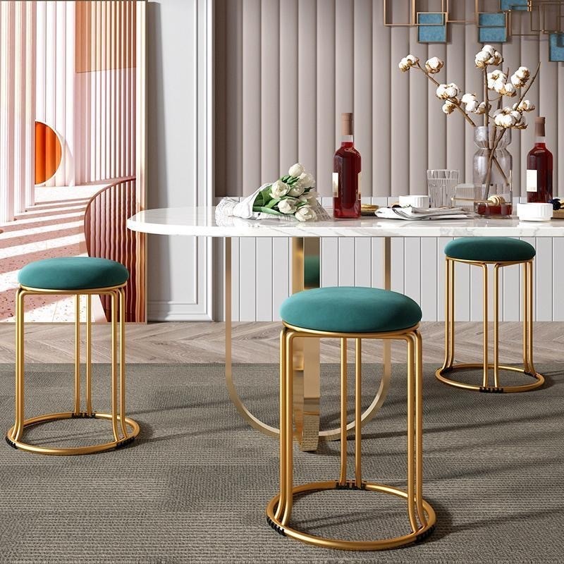 Luxury Nordic Round Gold Metal Modern Stackable Dining Stool Chair