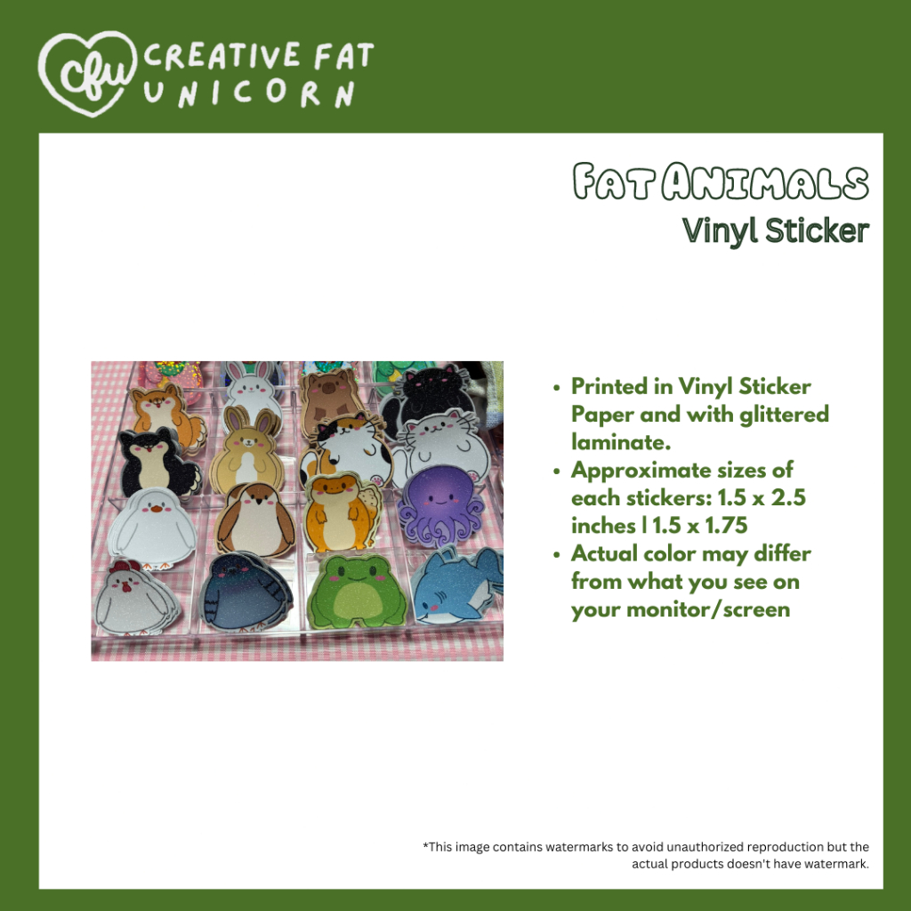 Fat Animals Cute Vinyl Stickers by Creative Fat Unicorn | Shopee ...