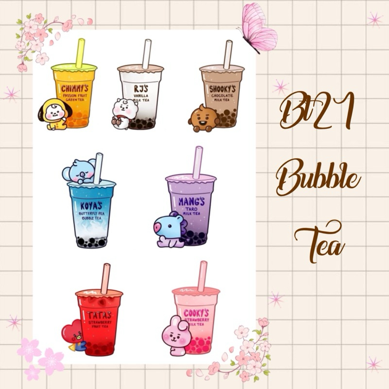 Bt21 Cute Bubble Tea Waterproof Vinyl Sticker Pack Die-cut | Shopee ...