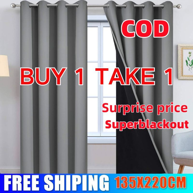 100% Blackout Plain Curtain 4.4x7.2ft Living Room Window Drapes Korean ...