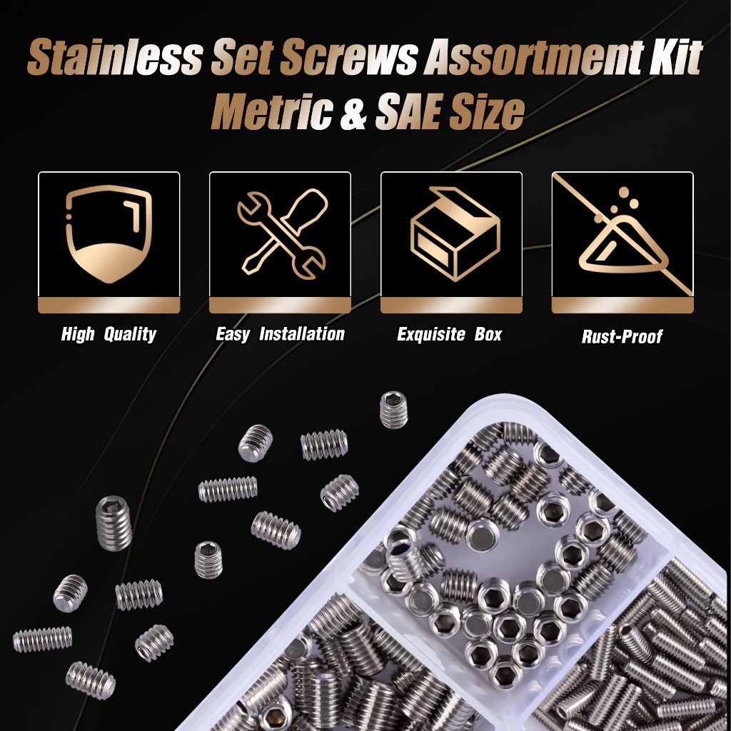 220pcs Internal Hex Headless Screw Set 304 Stainless Steel Hex Grub ...