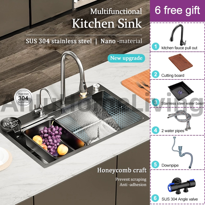 Kitchen Sink SUS304 Single Double Black Regular/Honeycomb style ...