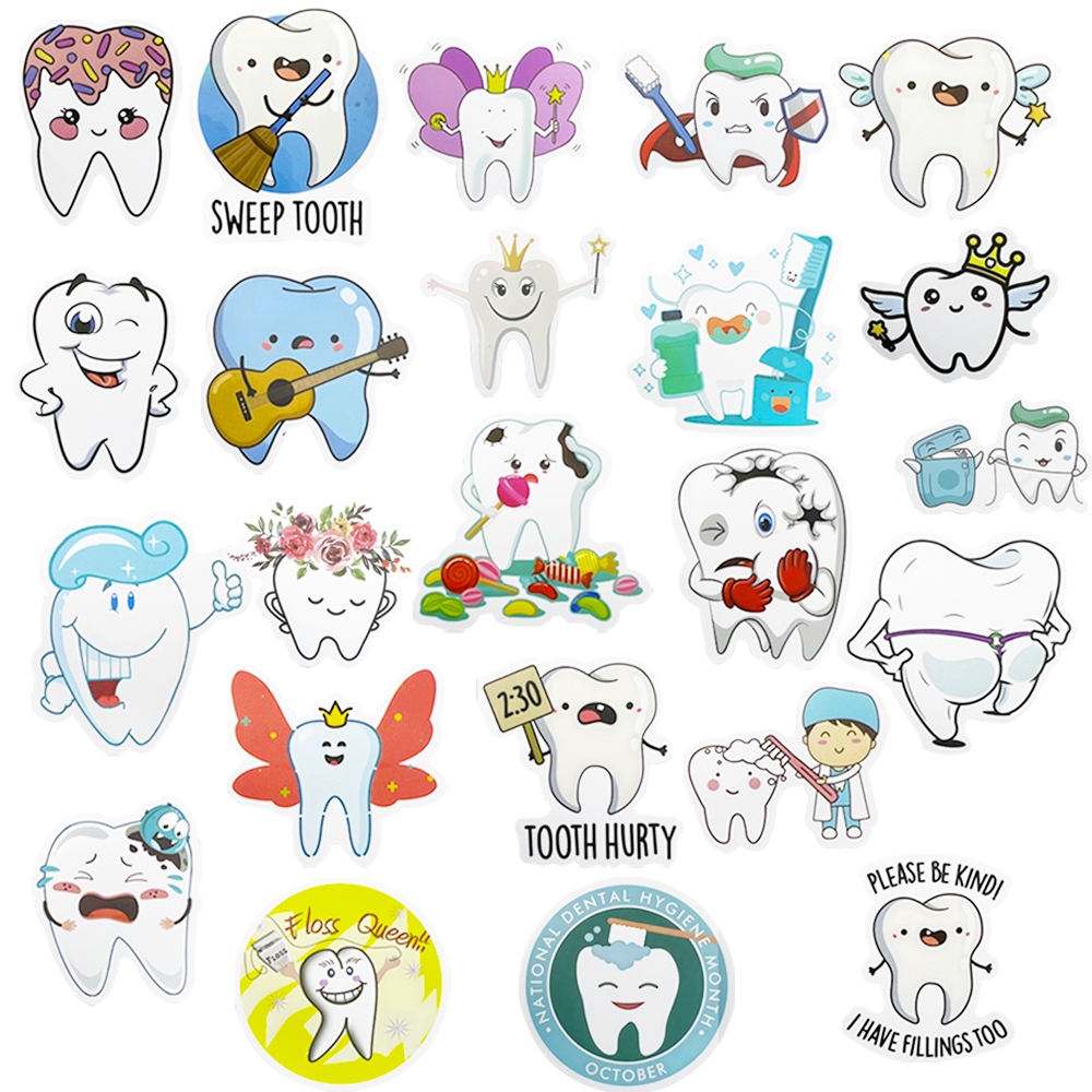 50Pcs/Pack Cute Cartoon Tooth Stickers Graffiti Decals Laptop Scrapbook ...