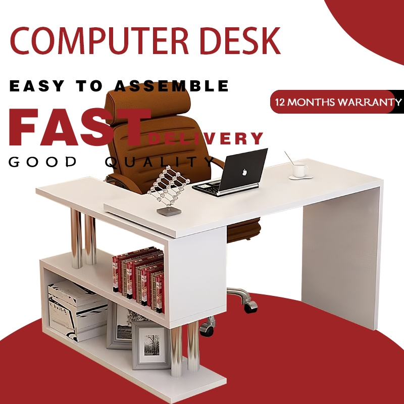 Natural furniture Computer desk Rotating bar table with bookshelf ...