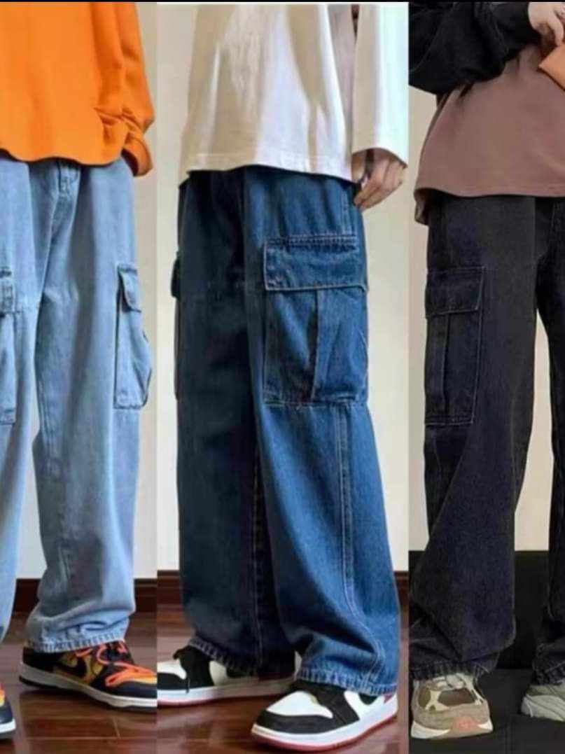 Men Cargo Denim Pants Trend Loose Maong Pants Unisex | Shopee Philippines