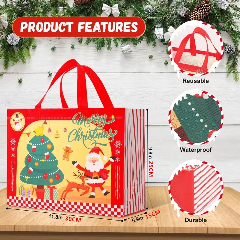 Non Woven Fabric Waterproof Gift Tote Bag Christmas Party Fold Clothing  Storage Bag Christmas Gift