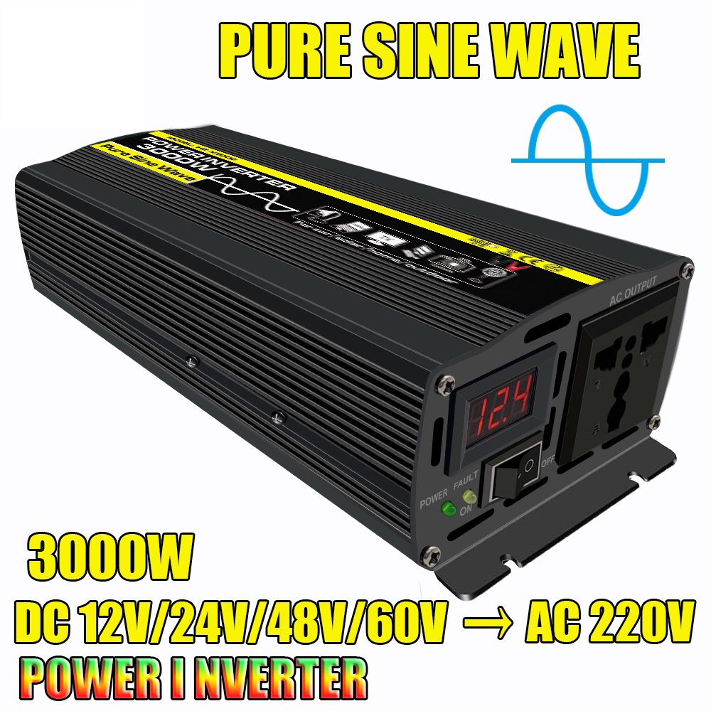 3000W Pure Sine Wave Power Inverter DC 12V to AC 220V Solar Power ...