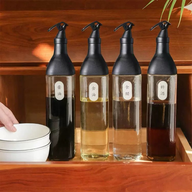 4pcs Kitchen Glass Oil Bottle Set Condiments Bottle Organizer Seasoning ...