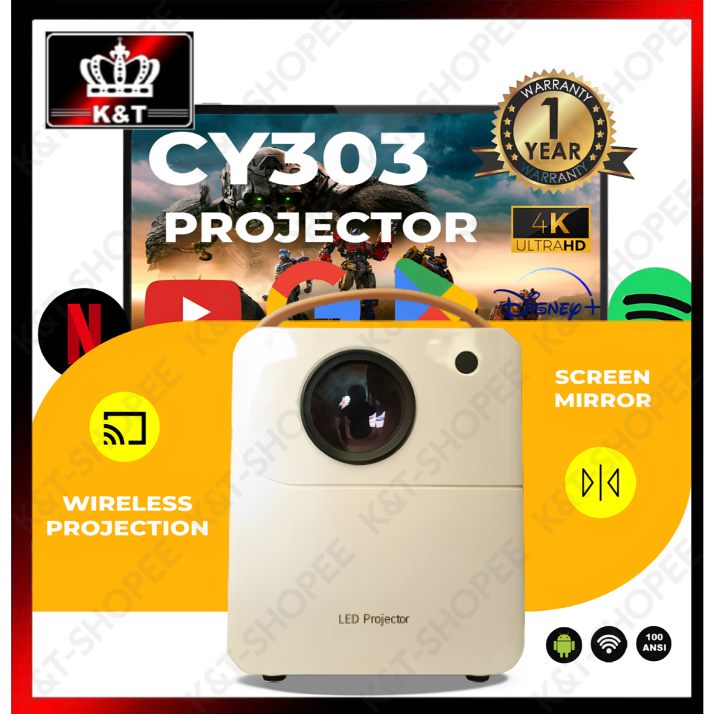CY303 PRO Portable Smart Projector 6000 Lumens 4K UHD HDMI USB Android ...