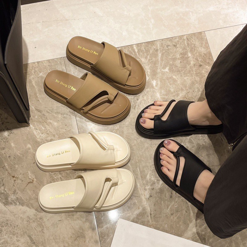 New Thick Home Slippers Women External Wear Anti Slip Outing Pinch Toe ...
