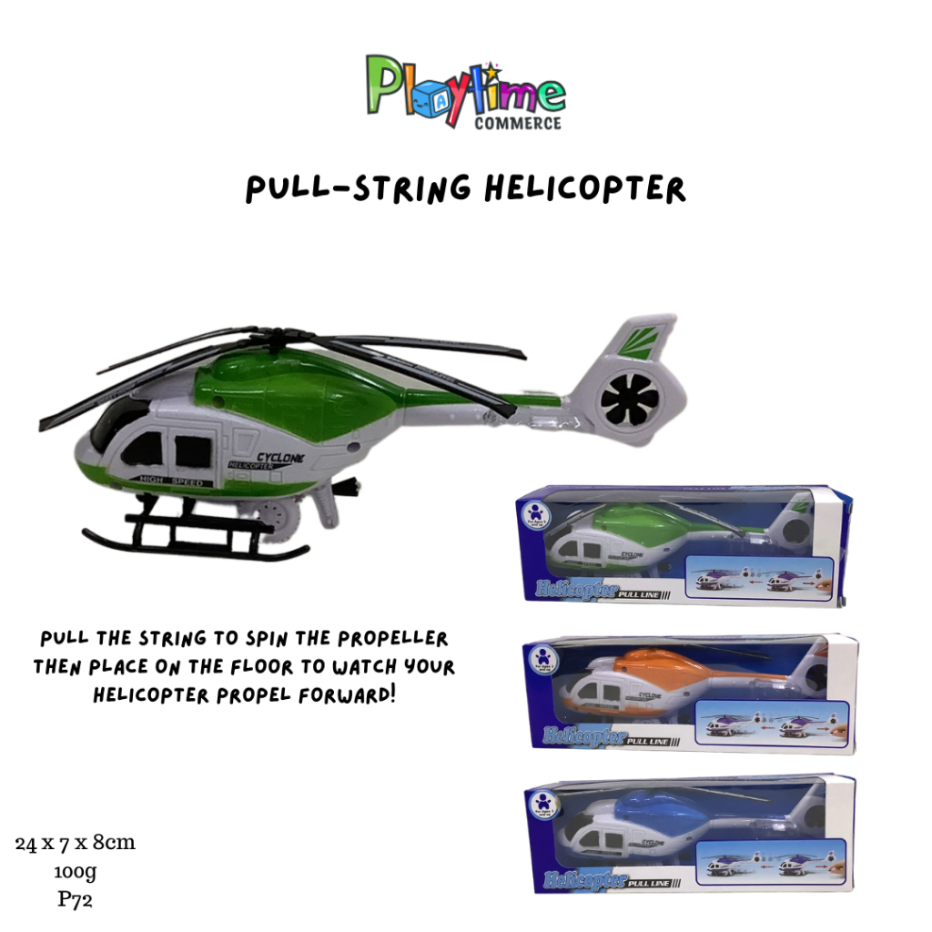 Helicopter Toy with Pull String Self Spinning Propeller Green Developmental Toy