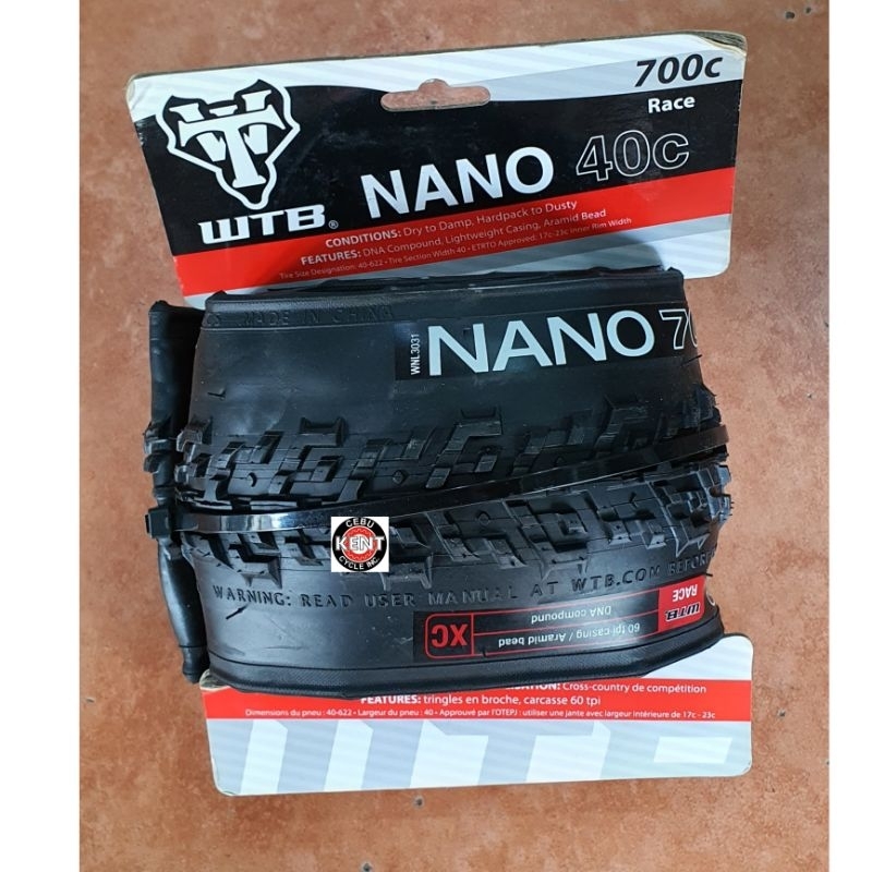WTB Nano Comp Bicycle Tire - 700 X 40C, Durable DNA Compound, Drain Cuts For Mud & Debris, Black