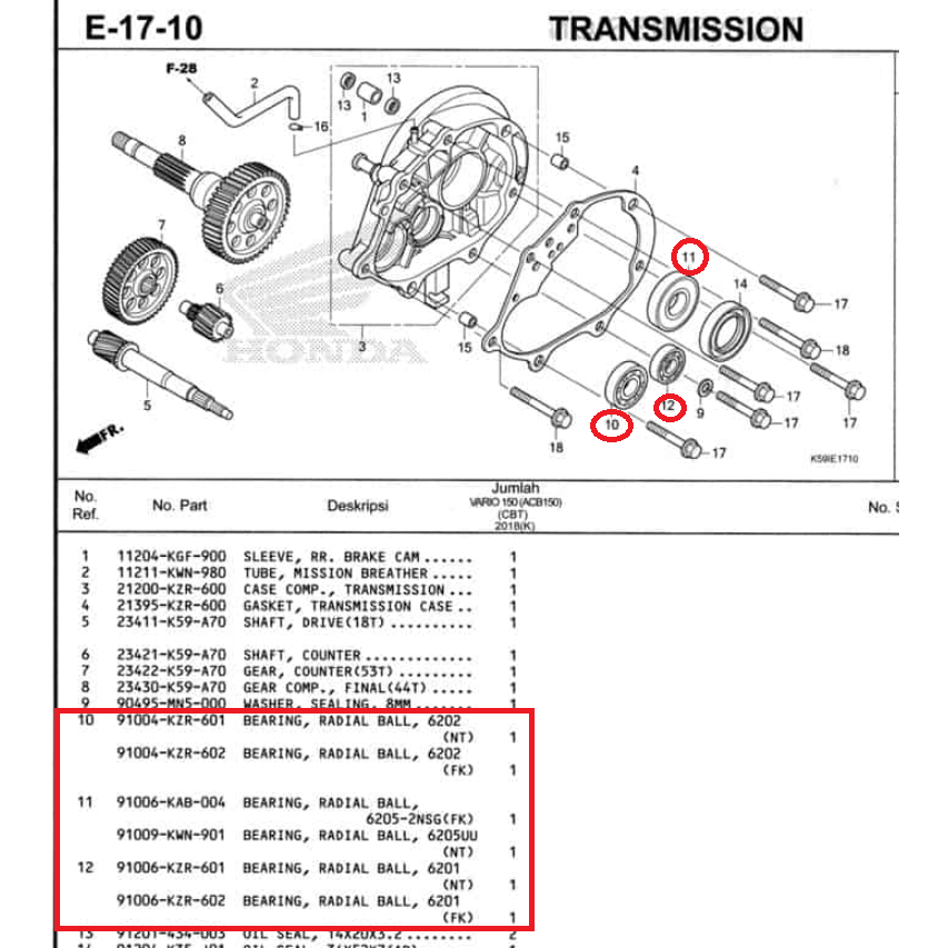 Gear Box A&T bearing transmission Bearing Complete Set for Honda Click ...