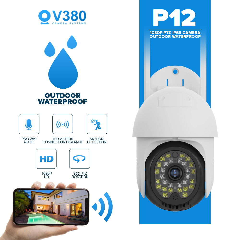 V380 P12 3MP CCTV Camera Wireless Outdoor Waterproof IP65 HD 4X Digital