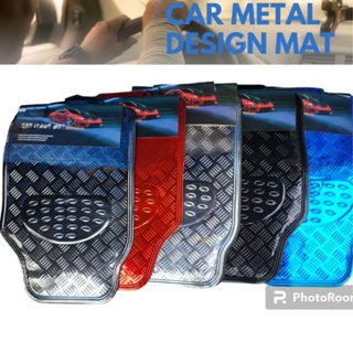 Car Floor Mats Carbon Fiber 4 Piece Metallic Aluminum Universal