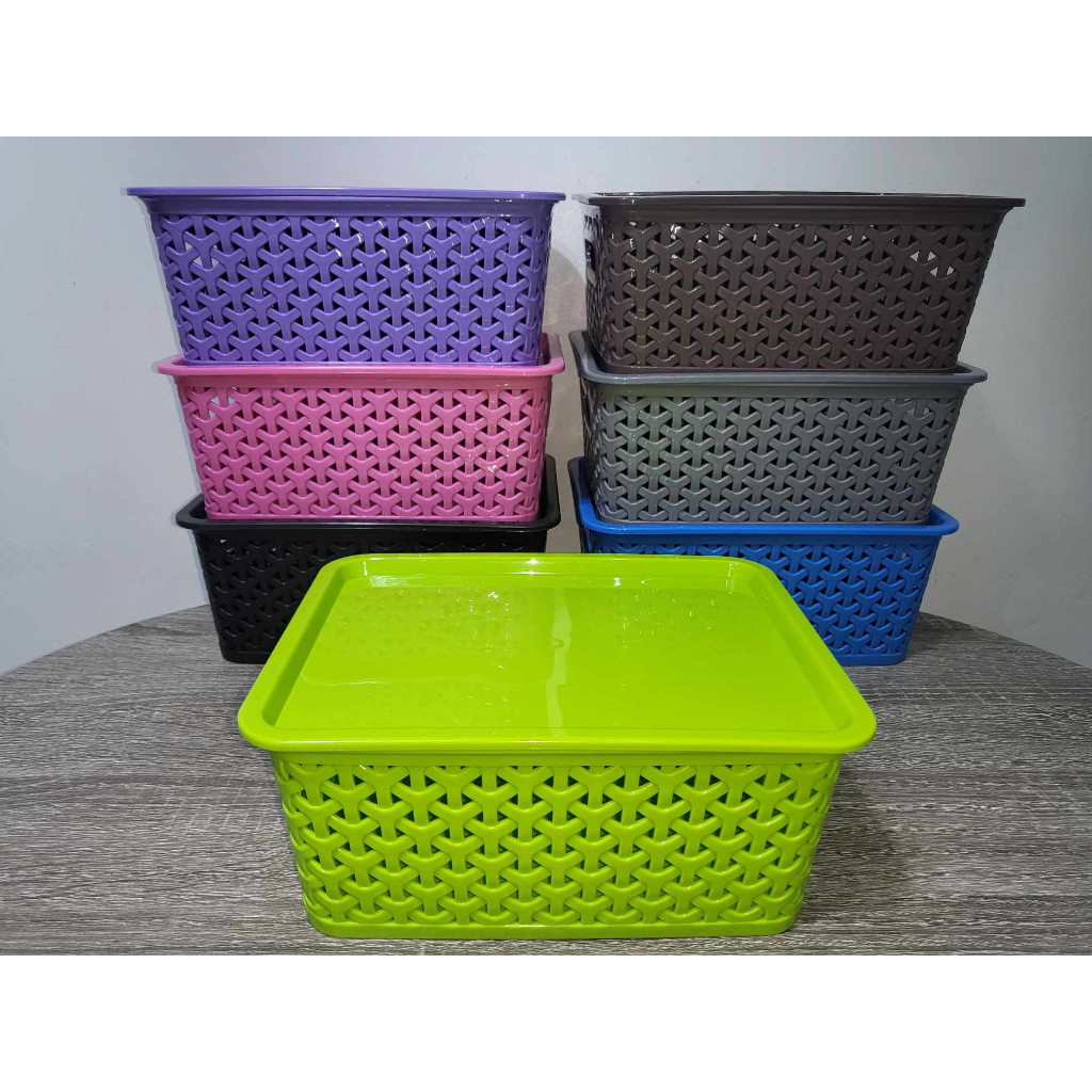 high quality rattan basket w/ cover and handle 25x19x10 cm - aesthetic ...