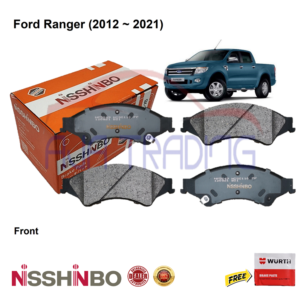 Genuine Nisshinbo Front Brake Pads with SHIMS and CLIPS for Ford Ranger ...