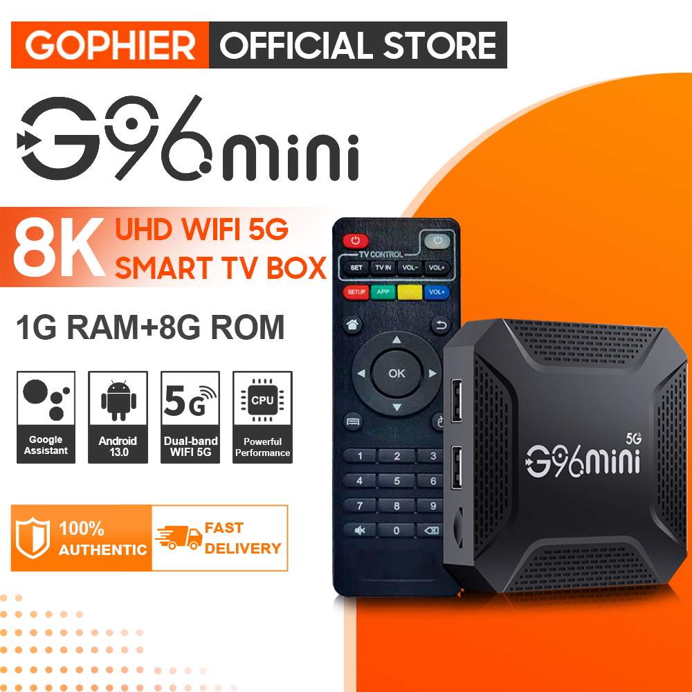 COOQI G96 Mini TV Box 5G 8K UHD WiFi 2.4/5GHz Android 13 Version Wall