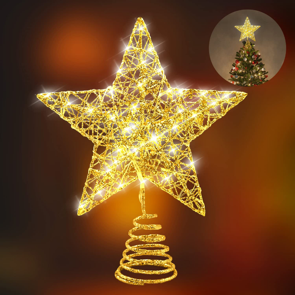 Christmas Tree Toppers 8 Inch Star Tree Toppers Metal Design Glittered Tree top Star Decoration Shopee Philippines