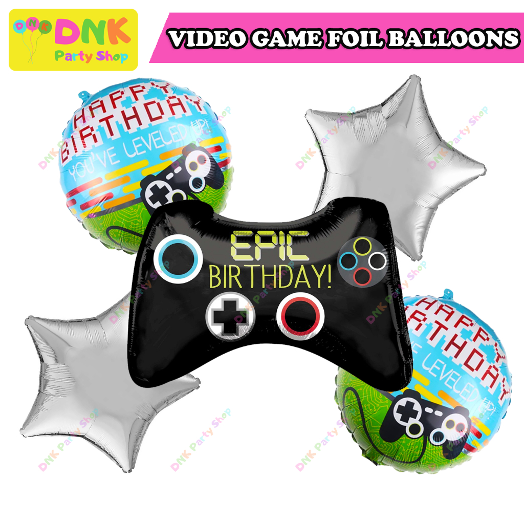 5in1 Foil Balloon Mylar Set Video Games Theme Controller Happy Birthday Decoration Kids