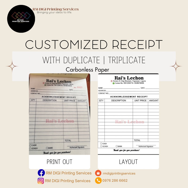 CUSTMIZED CARBONIZED/CARBONLESS RECEIPT (WITH DUPLICATE)4x5 | Shopee ...