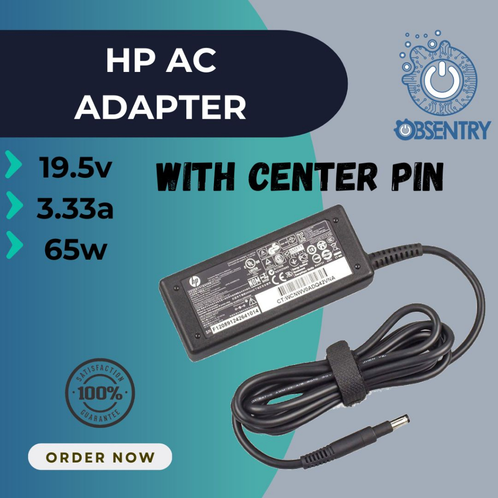 Original Hp Laptop Ac Adapter 65w 195v 333a With Center Pin For