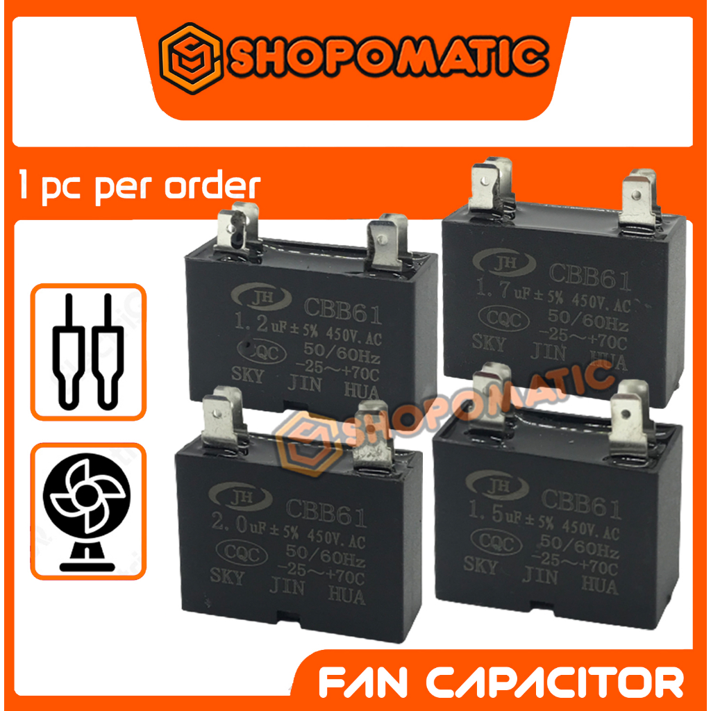 Electric Fan Capacitor Terminal Type 2 wire ( 1.5uF 1.7uF 2.0uF