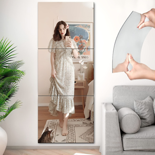 Self Adhesive Acrylic Mirror, Mirror Tiles,Flexible Plastic Mirror Sheets  Wall Stickers,2MM Thick Mirror,Frameless Small Mirror, 4 Pack (6 x 9 inch)