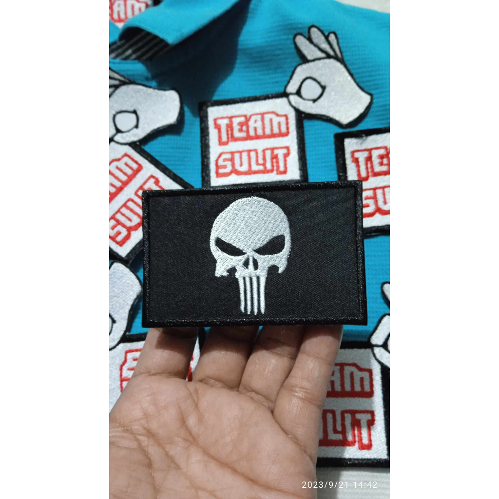 TS23 083 the punisher logo 3 inch bone skull patch embroidery country ...