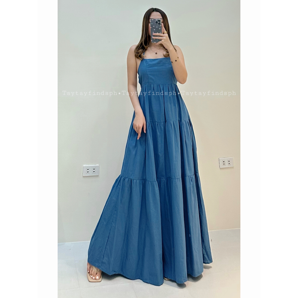 SUMMER GARTERIZED BACKLESS LAYARED LONG DRESS | taytayfindsph | Shopee ...