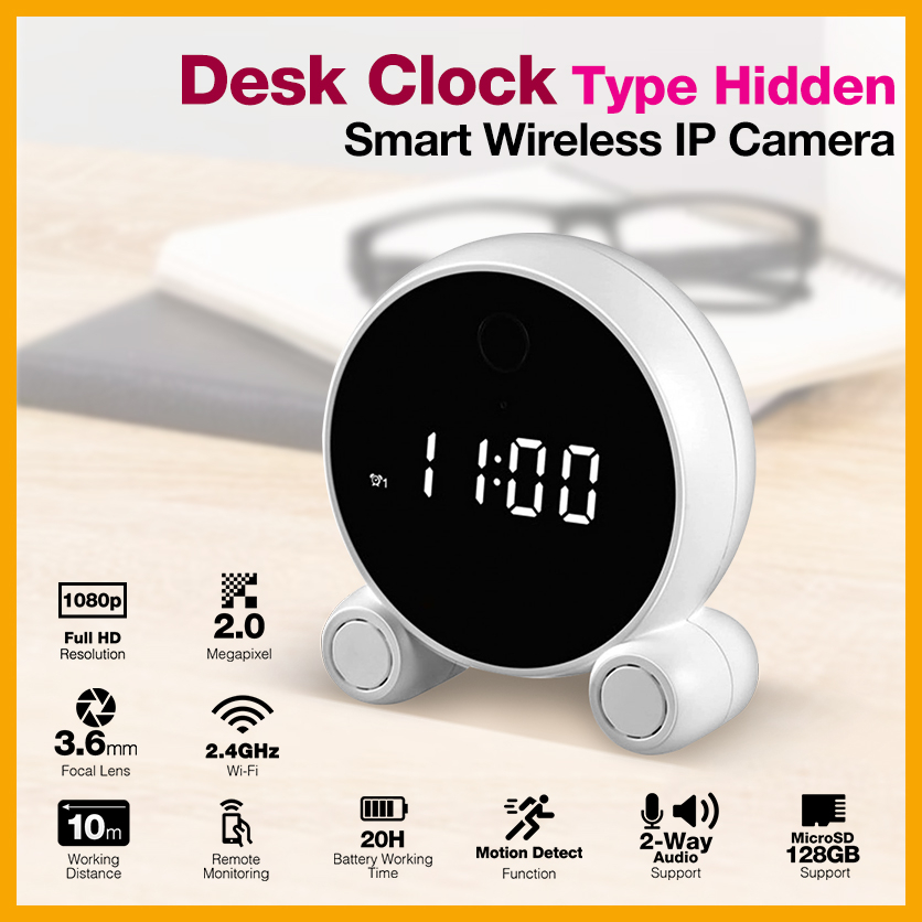 Full HD Smart Wireless IP HIDDEN Camera Desk Clock type Shopee