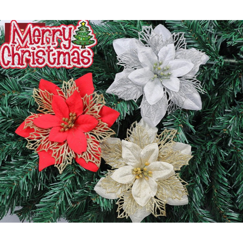 12pcs/pack Christmas flowers 17CM Artificial flowers Christmas tree