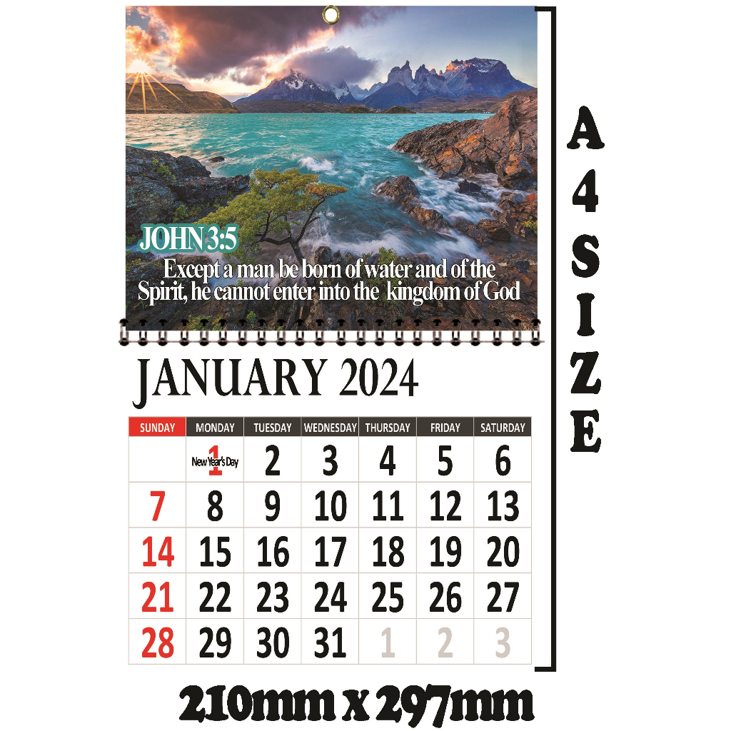 CALENDAR 2024 (A4 SIZE) - BIBLE VERSES and DIFFERENT DESIGNS | Shopee ...