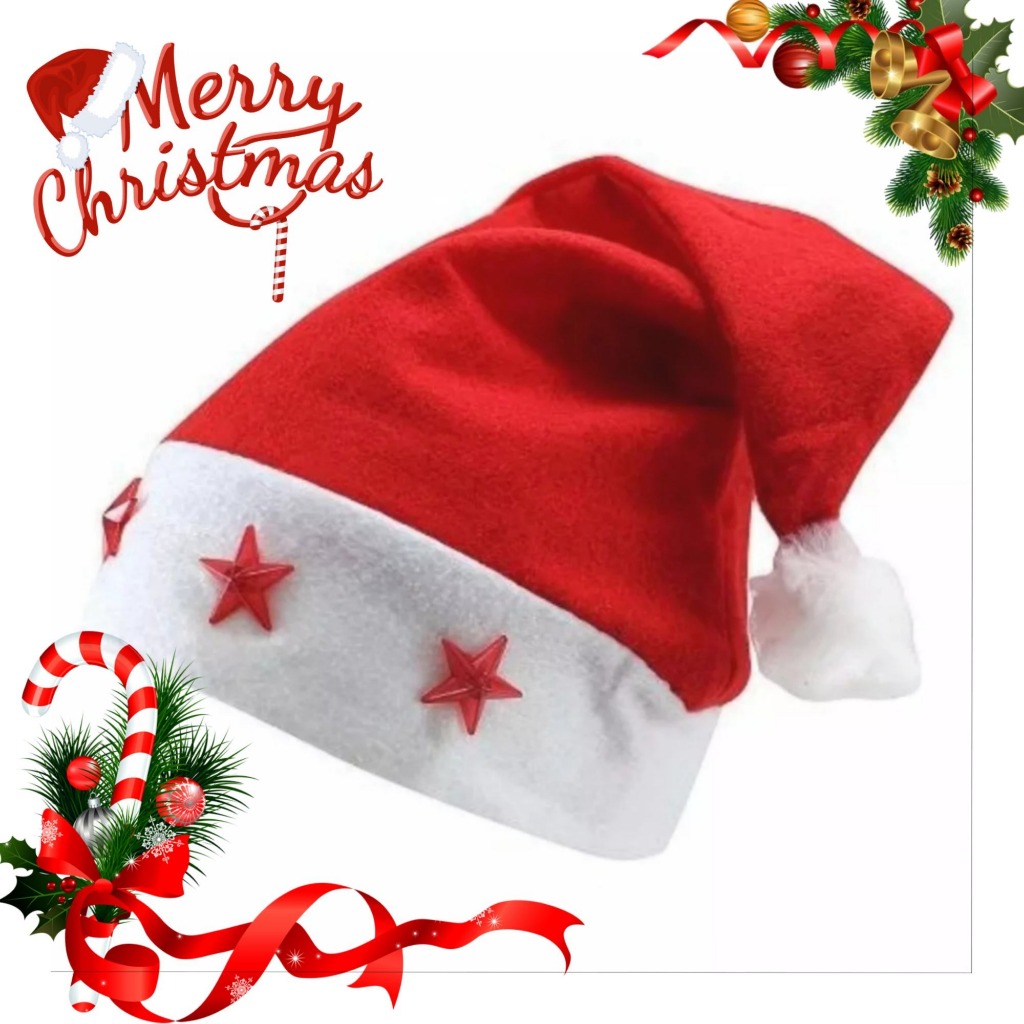 Christmas Hat Hairball Red Santa Claus Cap Festival Costume | Shopee ...