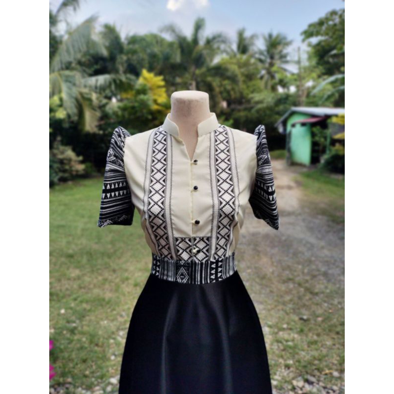 HABLON Modern Filipiniana Blouse Top Skirt Attire women Embroidery Patterned Dutchess Ethnic Dress Shopee Philippines