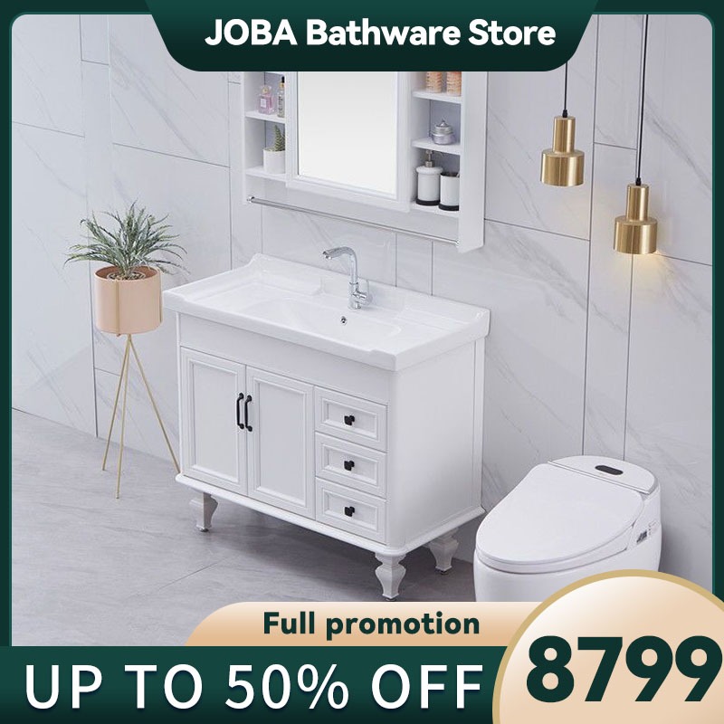 60/80cm Cream Aluminum Bathroom Sinks Basin Set Ceramic