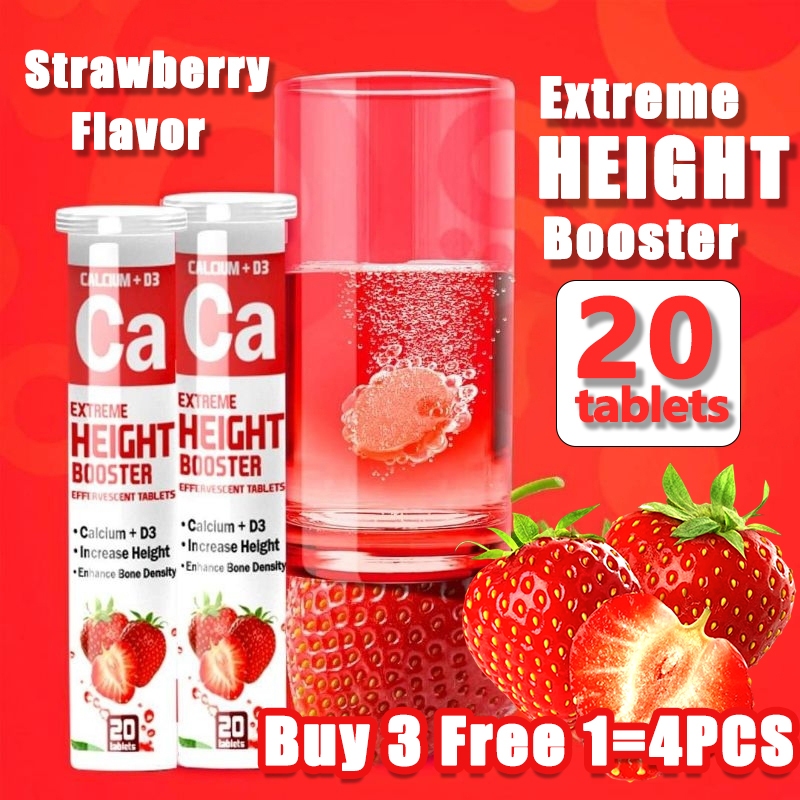 Extreme Height Booster Effervescent Tablets Vitamin C + D3 Strawberry