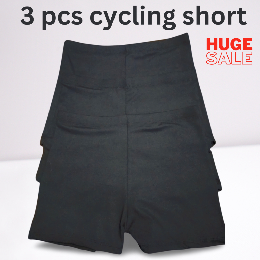 Women's Boyleg Cycling Shorts Set of 3 Plain Black Sizes Small to