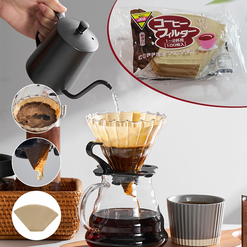 100 pieces Coffee filter paper fanshaped filter pour over filter Hand