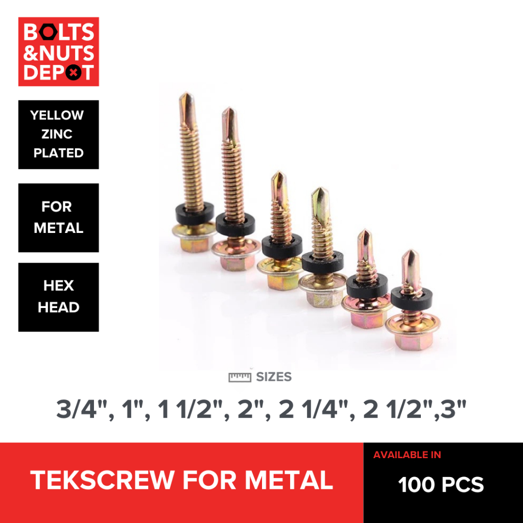 YELLOW ZINC PLATED TEKSCREW FOR METAL/WOOD - 100 PCS | Shopee Philippines