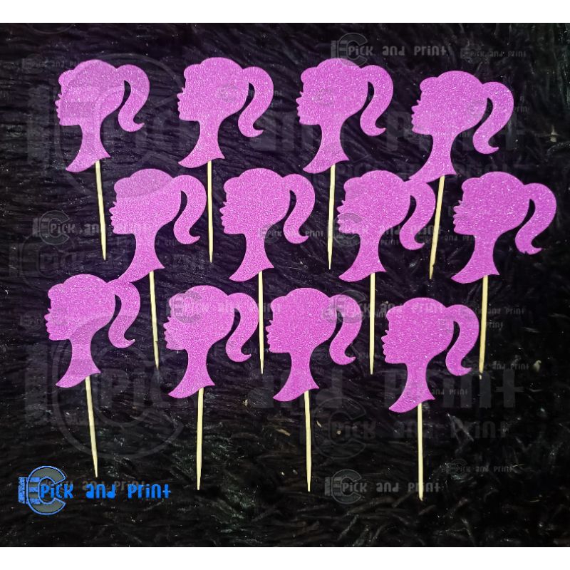 12 pcs Glitter/Metallic Mirror Barbie Head Cupcake Toppers for DIY Party Decorations Party